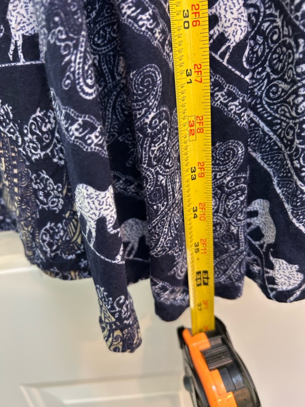 India Boutique Asymmetrical Navy Elephant Paisley Skirt/Dress Adjustable Tie S - Picture 6 of 6